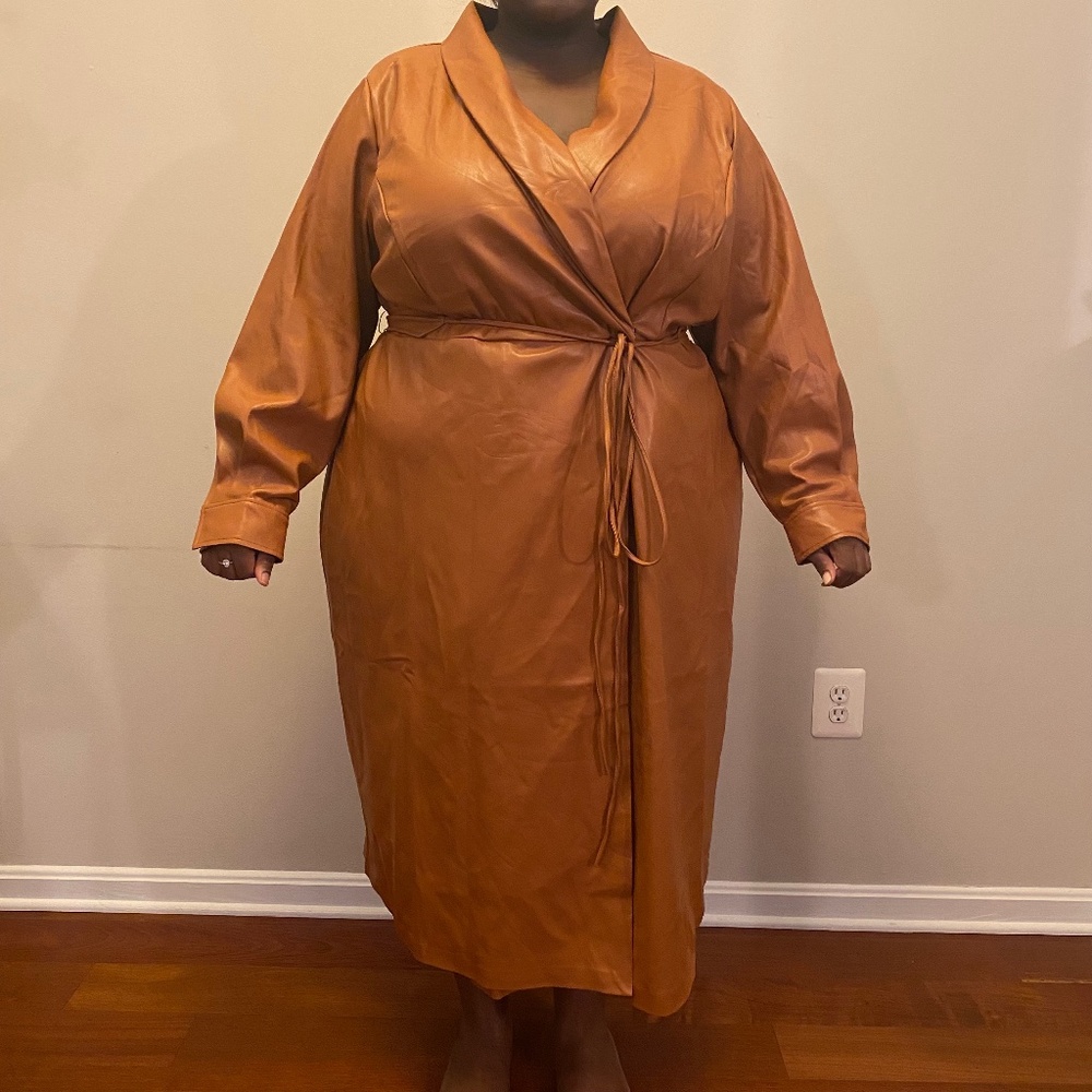 Shawl Collar Vegan Leather Dress